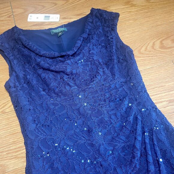 Ralph Lauren Women's Formal Dress Size 12 Navy Blue Sequins Cowl Neck New W Tags - Picture 6 of 16